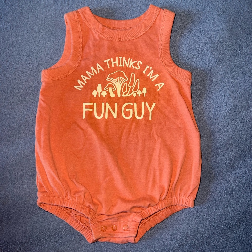 Orange short sleeve bubble romper. Baby 3-6 months